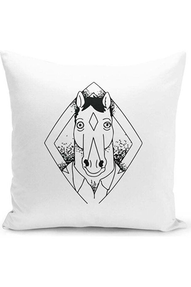 Artistic Bojack Horseman Monochrome Themed Throw Pillow White/Black 16x16inch