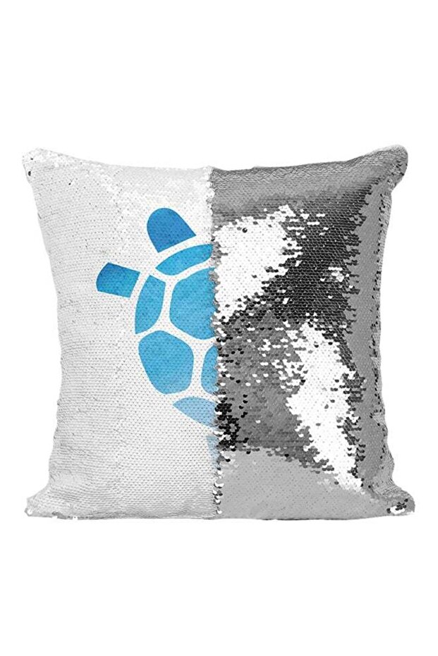 Water Color Turtle Sequined Throw Pillow Silver/White/Blue 16x16inch