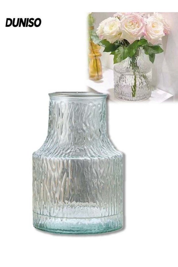 Transparent Flower Vases,Glacier Textured Glass Vase,Modern Vases,21 cm Tall Thickened Crystal Glas