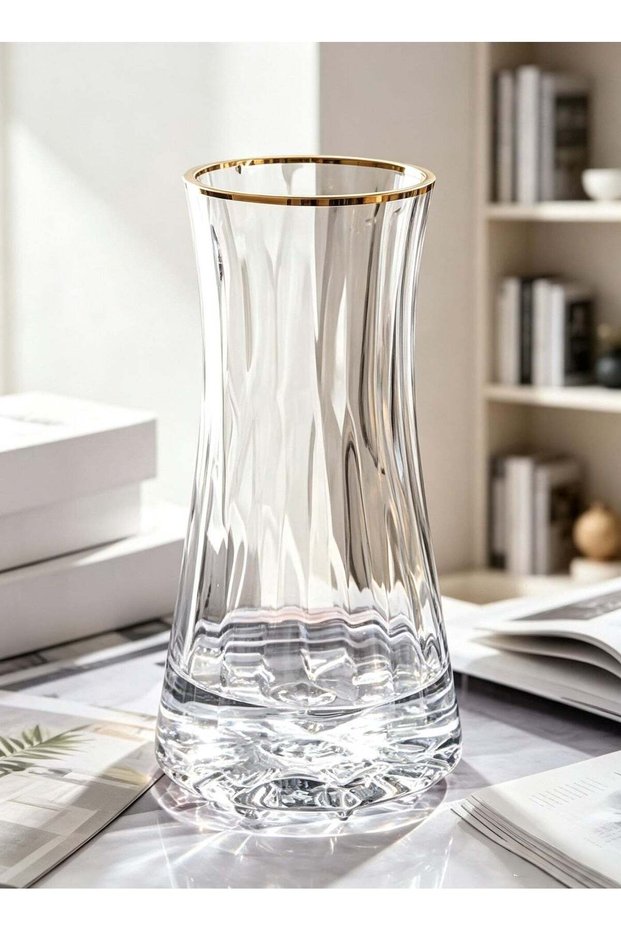 Transparent Flower Vase，Golden Edge Hydroponic Flower Vases Device Dried/Fresh Flowers Vase，Ornamen