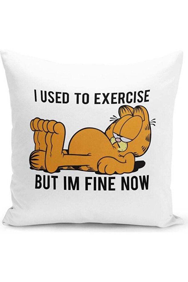 No Gym Life Funny Garfield Themed Throw Pillow White/Black/Yellow 16x16inch