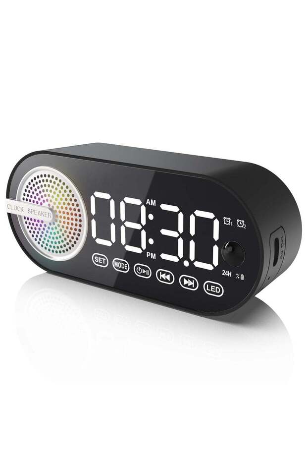 Digital Alarm Clock Bluetooth Speaker, Large LED Display Multi-function Alarm Clock for Bedroom wit