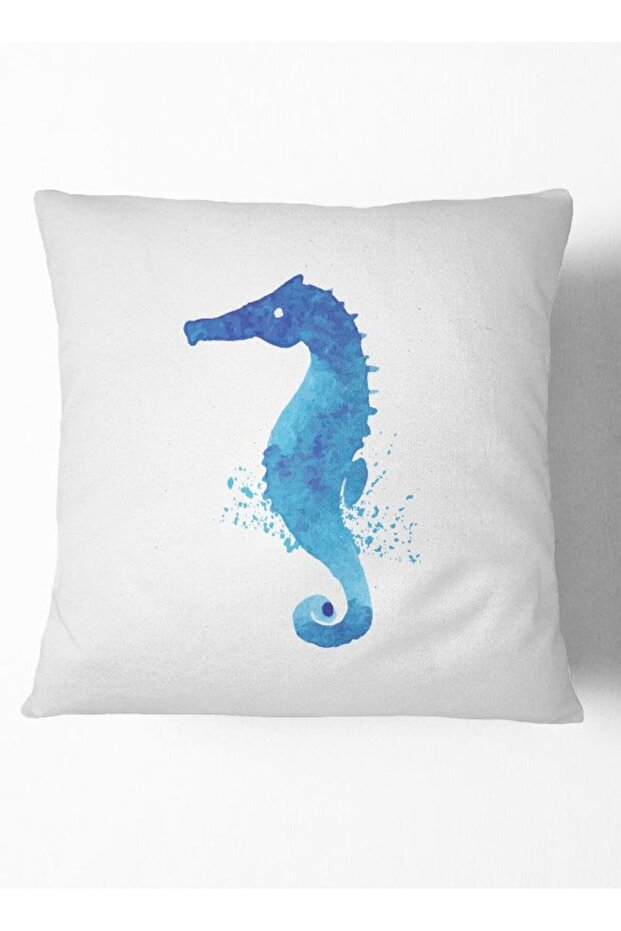 Nautical Sea Horse Throw Pillow White 16 x 16inch