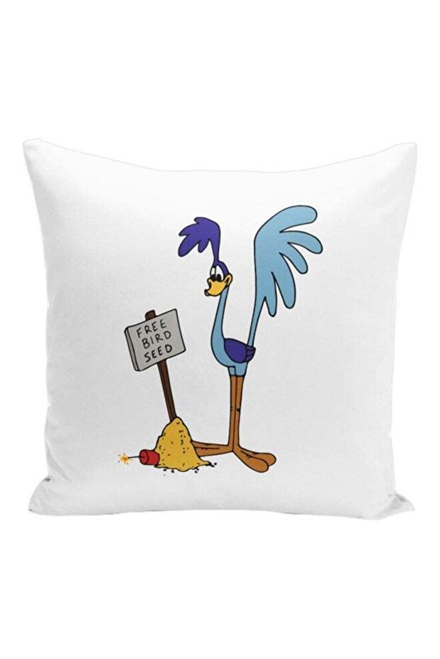 Road Runner And Coyote Printed Decorative Pillow White/Blue/Brown 16x16inch