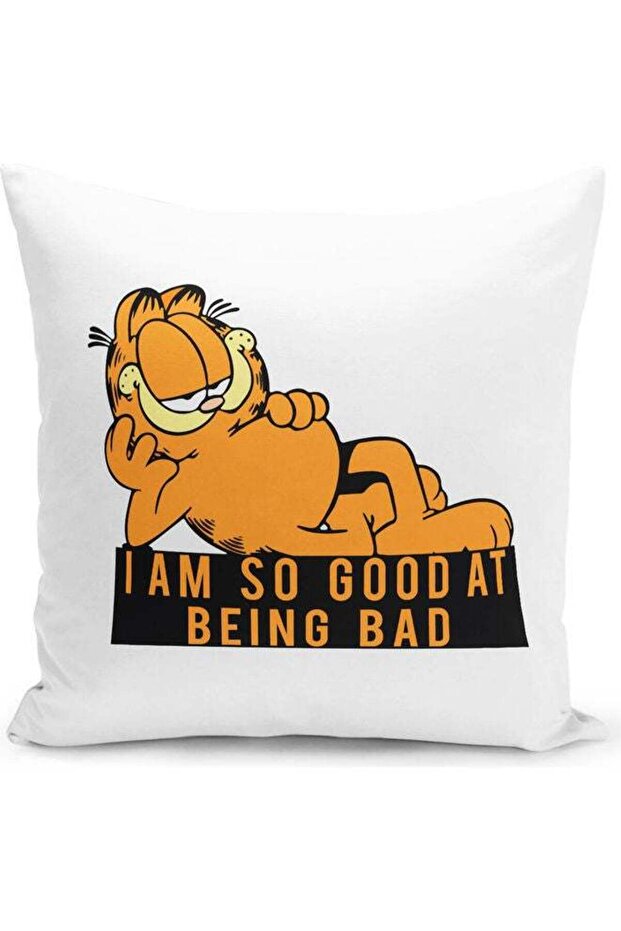 Garfield I Am Good At Bad Quote Themed Throw Pillow White/Pink/Yellow 16x16inch