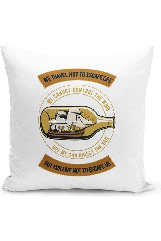 We Travel Quote Themed Decorative Throw Pillow Multicolour