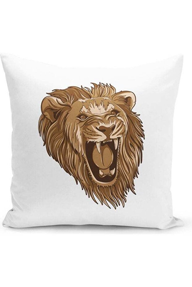 Lion Roar Design Printed Decorative Pillow White/Beige