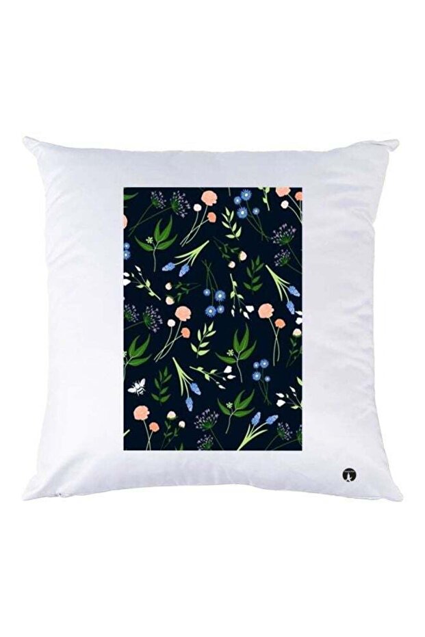 Floral Printed Throw Pillow White/Black/Blue 30x30cm