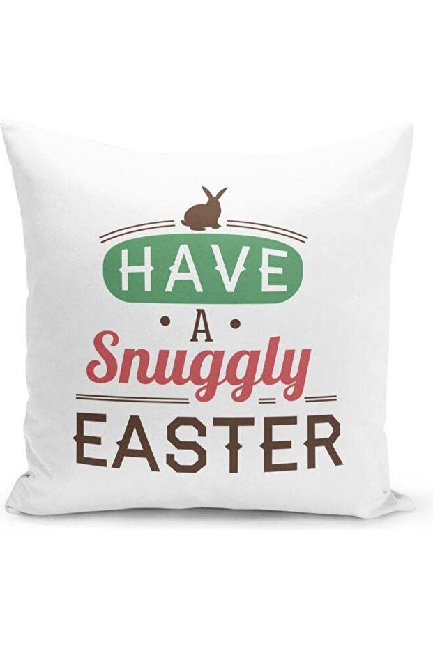 Snuggly Easter Themed Decorative Throw Pillow White/Pink/Green 40x40cm