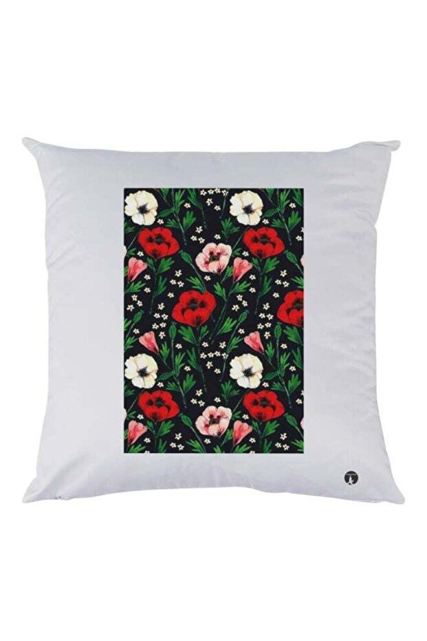 Flowers Printed Pillow White/Black/Red 30x30cm