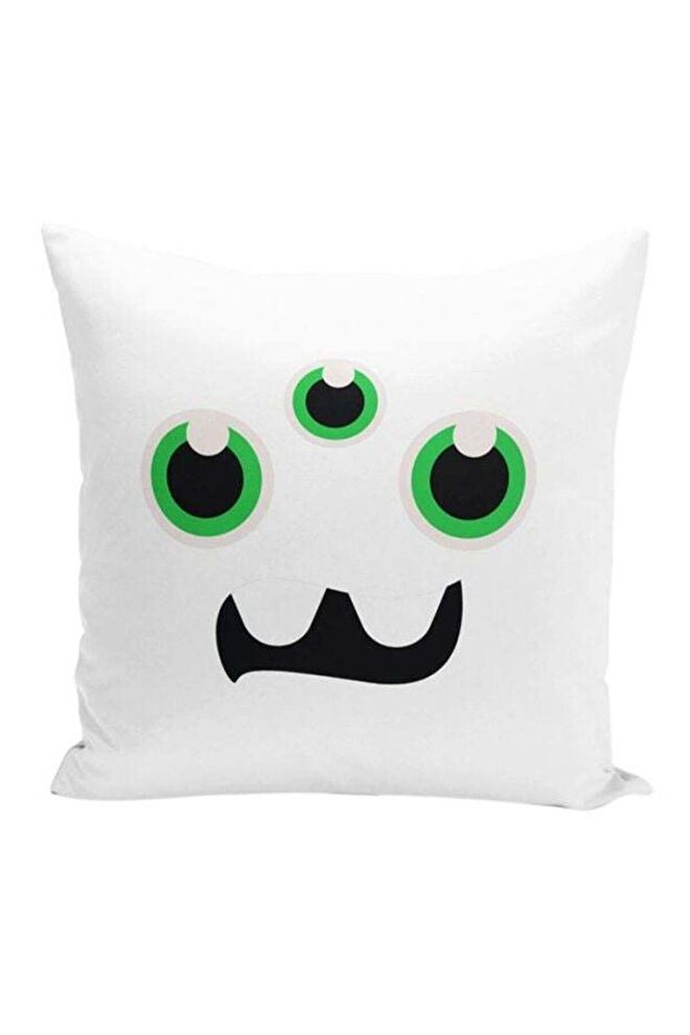 3 Eyed Monster Printed Throw Pillow White/Black/Green 16x7x16inch
