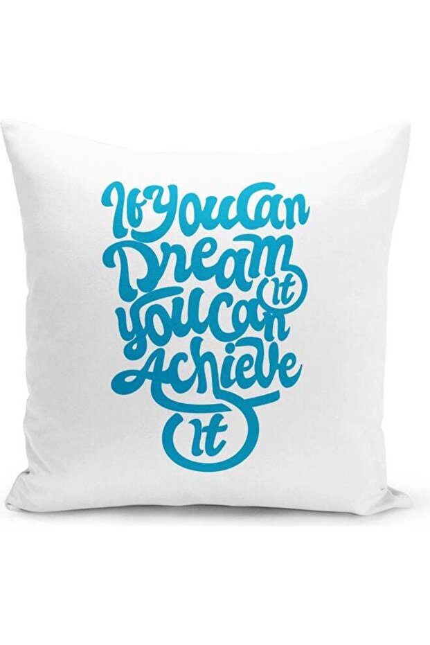 You Can Dream Quote Printed Decorative Throw Pillow White/Blue 40x40cm