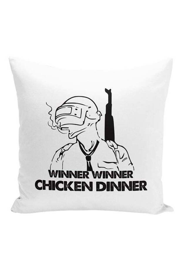 PUBG Winner Chicken Dinner Printed Cushion White/Black 16x16inch