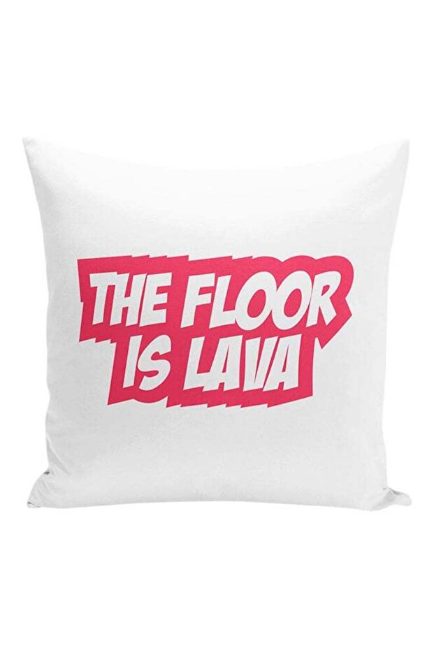 The Floor Is Lava Printed Decorative Pillow White/Pink 16x16inch