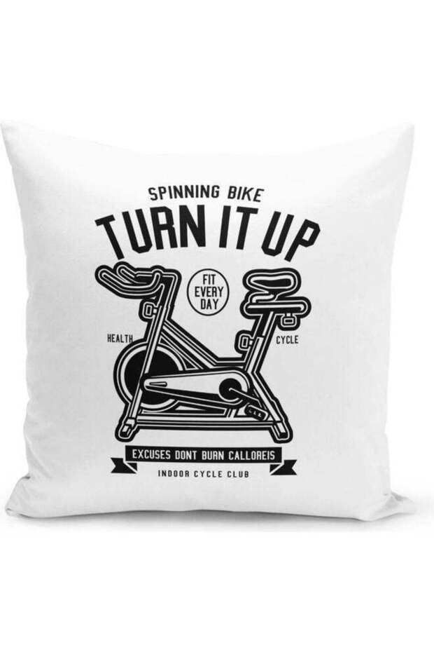 Turn It Up Themed Decorative Throw Pillow White/Black 40x40cm