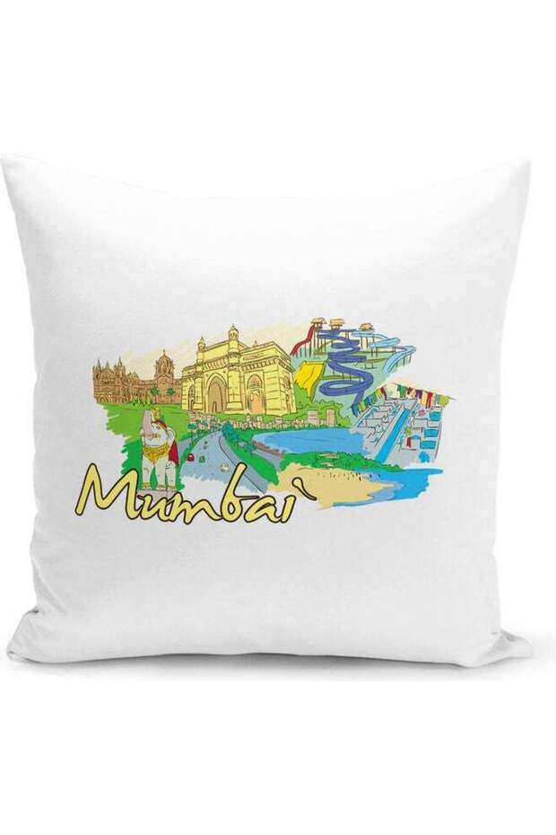 Mumbai Themed Decorative Throw Pillow Multicolour 40x40cm