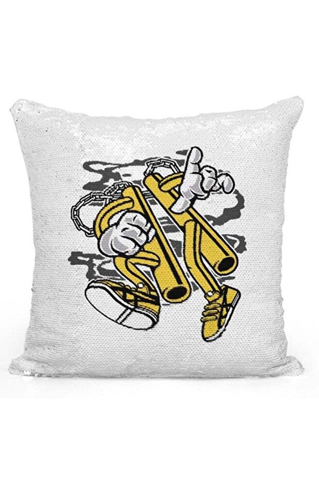 Decorative Throw Pillow - Nun Chucks White/Yellow/Black 16x16inch