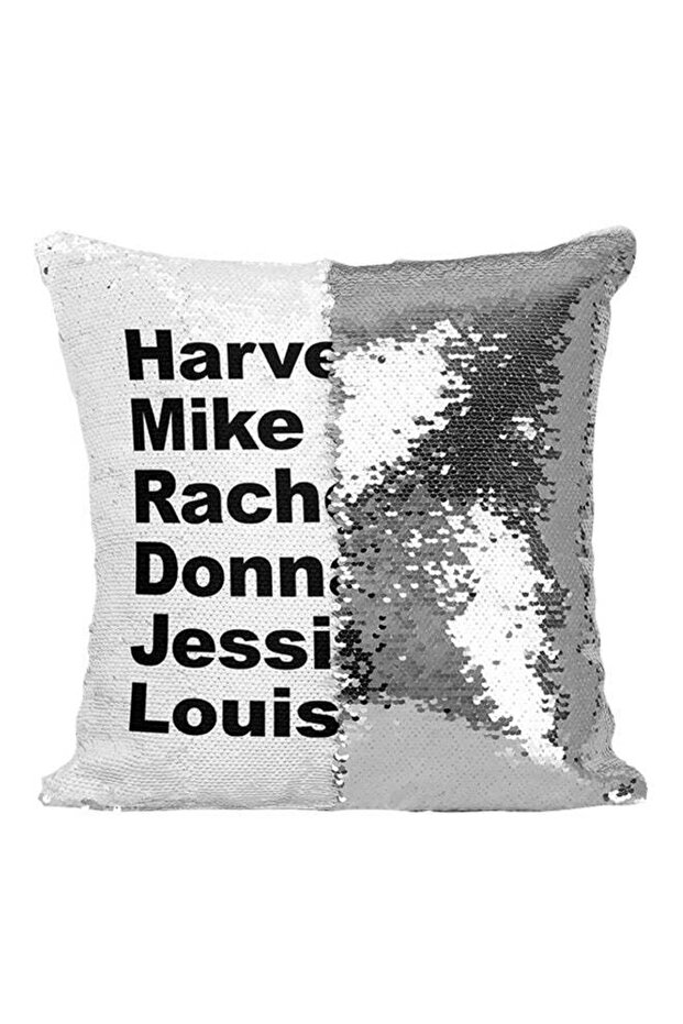 Suits TV Show Cast Characters Sequined Throw Pillow Silver/White/Black 16x16inch