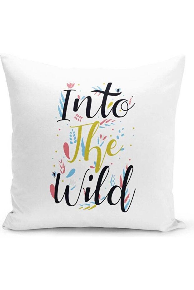 Into The Wild Quote Printed Decorative Throw Pillow White/Black/Green 40x40cm