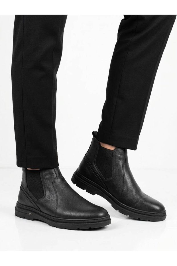 Men's black genuine leather non-slip sole daily boots