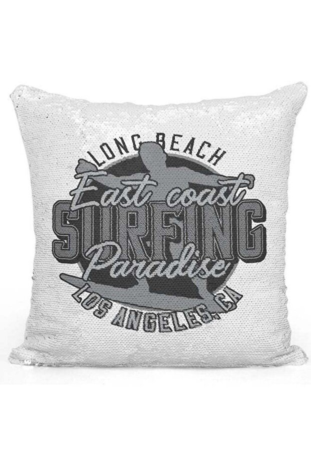 East Coast Surfing Sequin Decorative Throw Pillow White/Silver/Grey 40x40cm