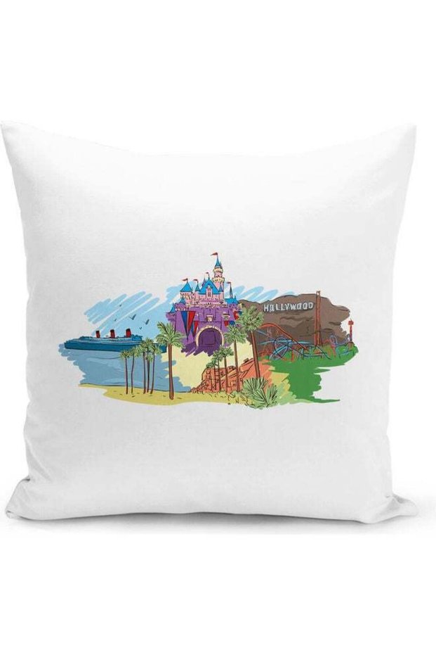 Hollywood Themed Decorative Throw Pillow White/Purple/Blue 40x40cm