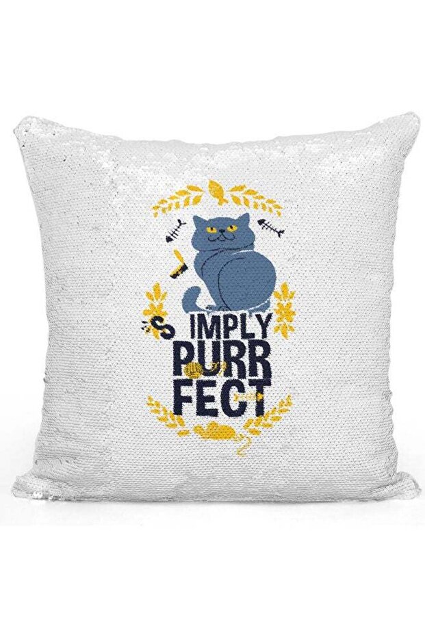 Purrfect Sequin Decorative Throw Pillow White/Blue/Silver 40x40cm