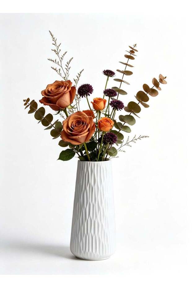 White Ceramic Flower Vase, Large Decorative, Handmade for Pampas Grass, Modern Rustic Farmhouse Hom