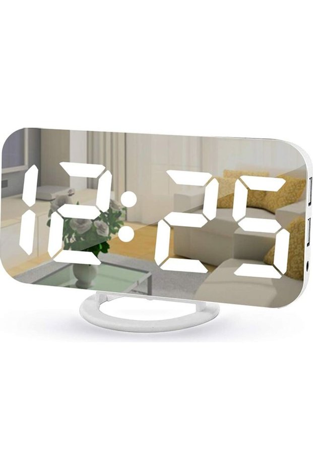 Digital Alarm Clock with USB Charger,Large LED Mirror Despertador Nightstand Bedside Desk Table Clo