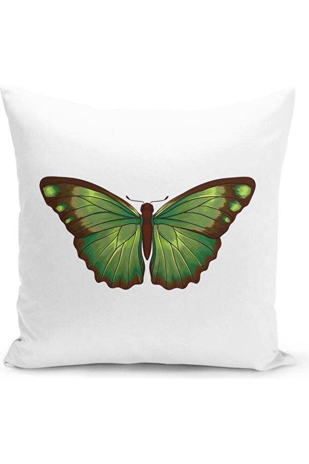 Butterfly Themed Decorative Throw Pillow White/Green/Brown 40x40cm
