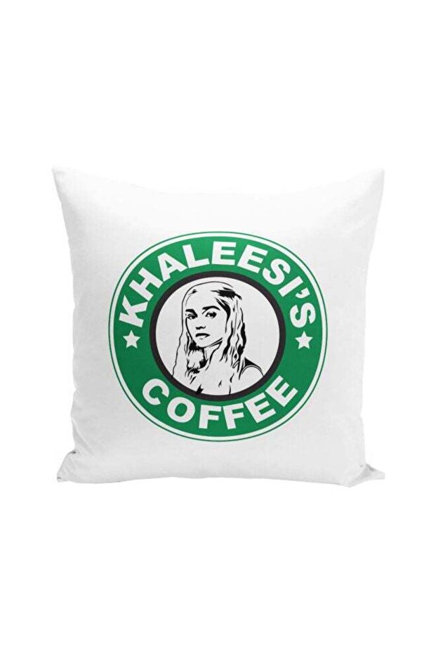 Khaleesi's Coffee Printed Decorative Pillow White/Green/Black 16x16inch
