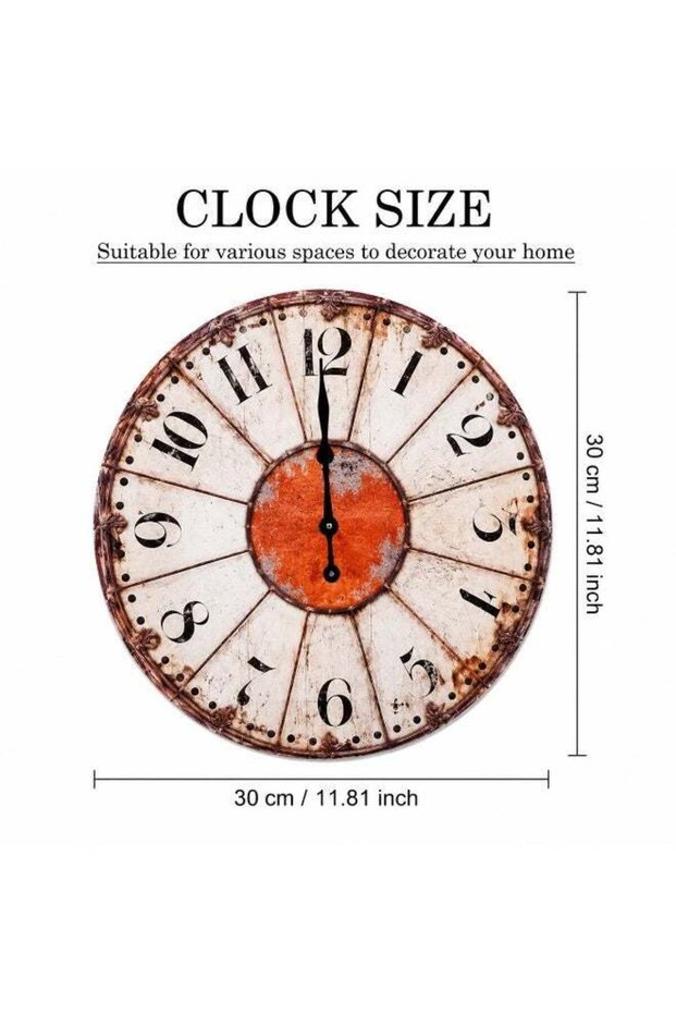 Rustic 12-Inch Vintage Wall Clock, Silent Non-Ticking Battery Operated Analog Clock with Antique Wo