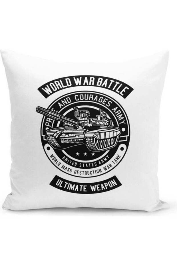 Decorative Throw World War Battle Pillow White 16 x 16inch