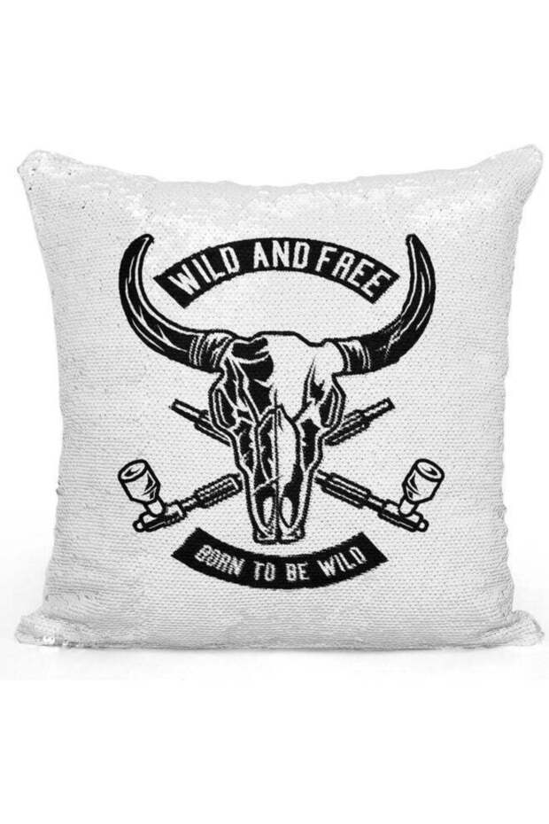 Wild And Free Dessign Sequin Decorative Throw Pillow White/Silver/Black 40x40cm