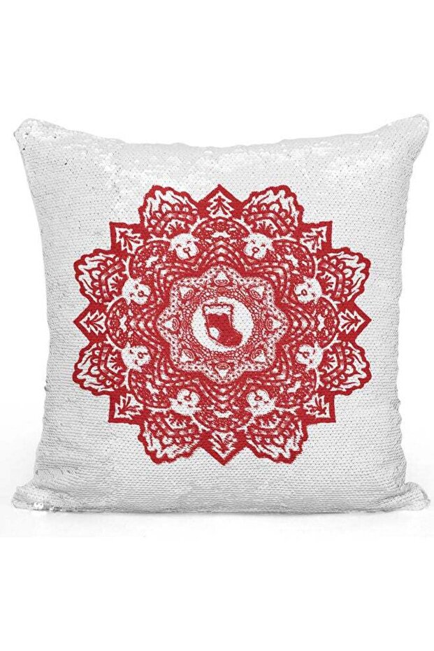 Mandala Sequin Decorative Throw Pillow White/Silver/Red 40x40cm