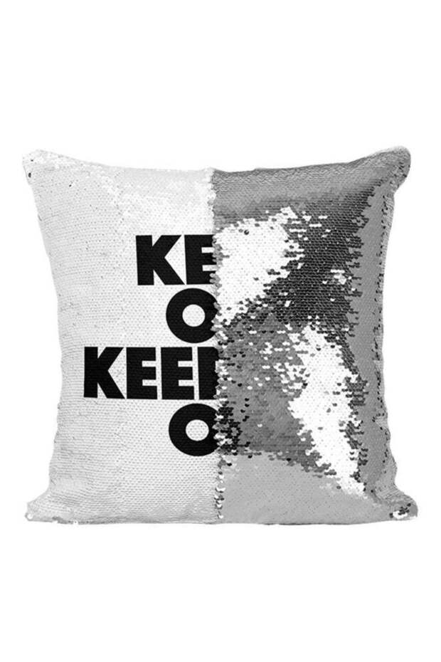 Keep On Moving Sequined Throw Pillow Silver/White/Black 16x16inch