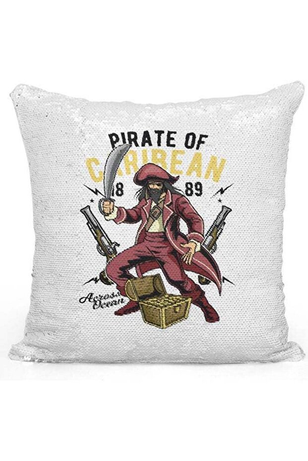 Real Pirate Design Themed Sequin Decorative Throw Pillow White/Silver 40x40cm
