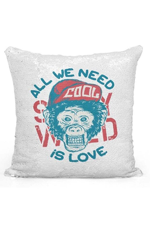 Decorative Throw Pillow - Monkey Love Quote White/Blue/Red 16x16inch