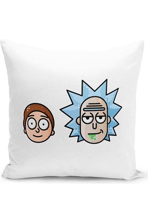 Cute Minimal Rick And Morty Icon Themed Throw Pillow White/Blue/Green 16x16inch