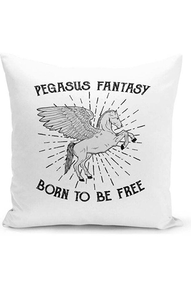 Pegasus Themed Decorative Throw Pillow White/Black