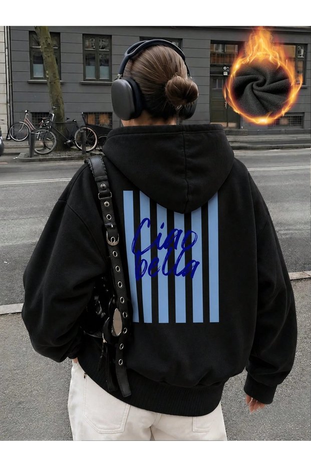 Ciao Bella Printed Premium Oversize Hooded 3-Yarn Cotton Sweatshirt