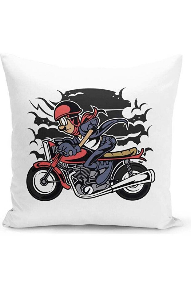 Biker Themed Decorative Throw Pillow White/Blue/Black 40x40cm