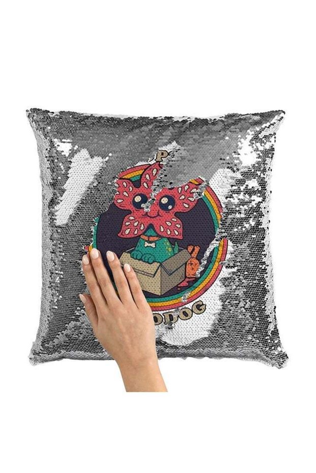 Adopt A Demodog Cute Stranger Things Sequin Throw Pillow With Stuffing Multicolour 16x16inch