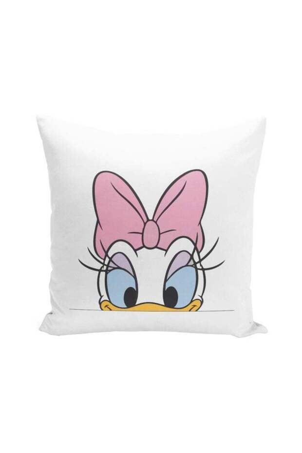 Daisy Duck Printed Decorative Pillow Pink/Blue/White 16x16inch
