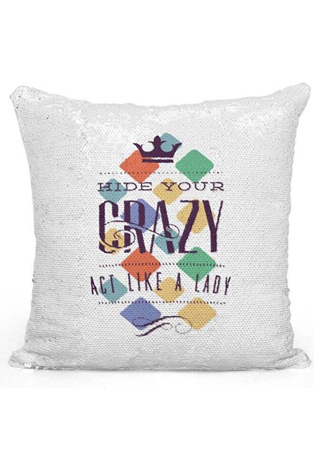 Crazy Quote Themed Sequin Decorative Throw Pillow White/Green/Silver 40x40cm