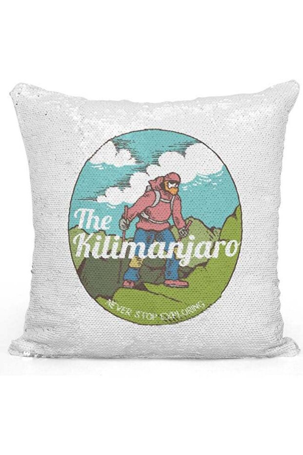 Mountain Trecking Themed Sequin Decorative Throw Pillow White/Silver/Green 40x40cm