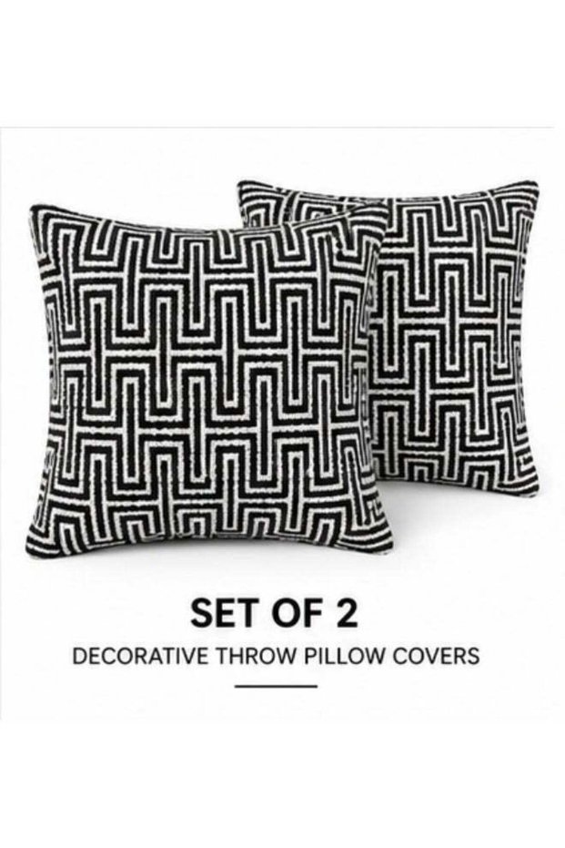 Lavish Touch Premium Set of 2 Decorative Throw Pillow Covers 20x20 Inches, 100% Cotton Hand Woven C