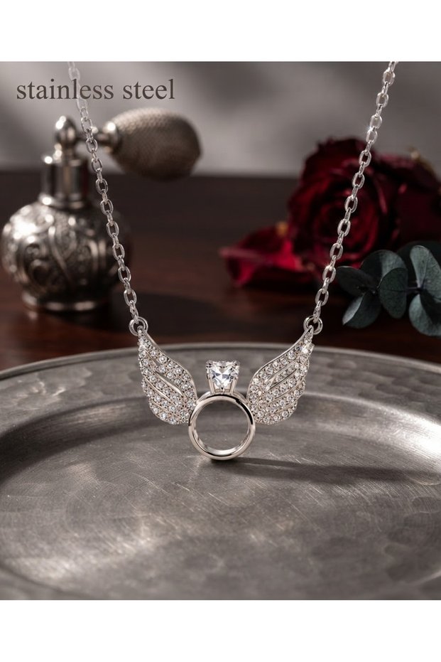 316L Steel Chain Silver Color Zircon Stone Solitaire Model Necklace