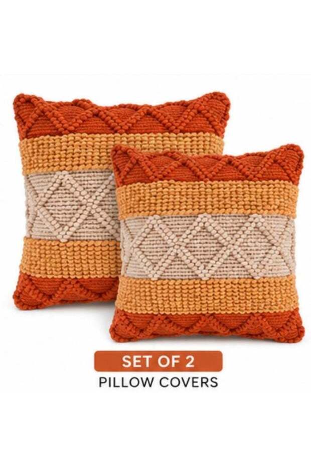 Lavish Touch Premium Set of 2 Decorative Throw Pillow Covers, 20 x 20 Inches, 100% Cotton Hand Wove