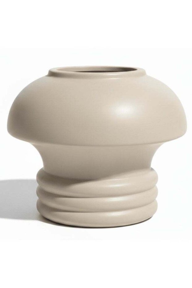 AKDC Mushroom-Inspired Ceramic Decorative Flower Vase – Beige Modern Sculptural Design, 12 × 14 cm